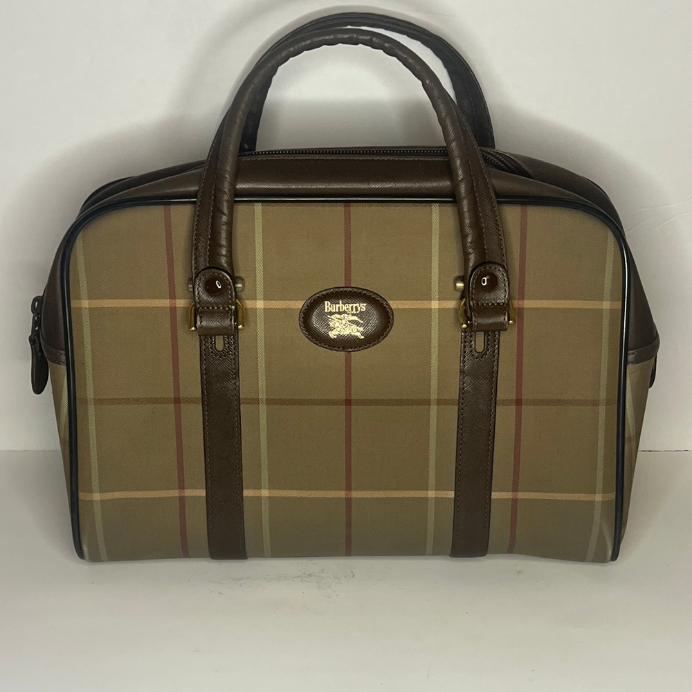Burberry Brown and Tan Satchel with Plaid Design